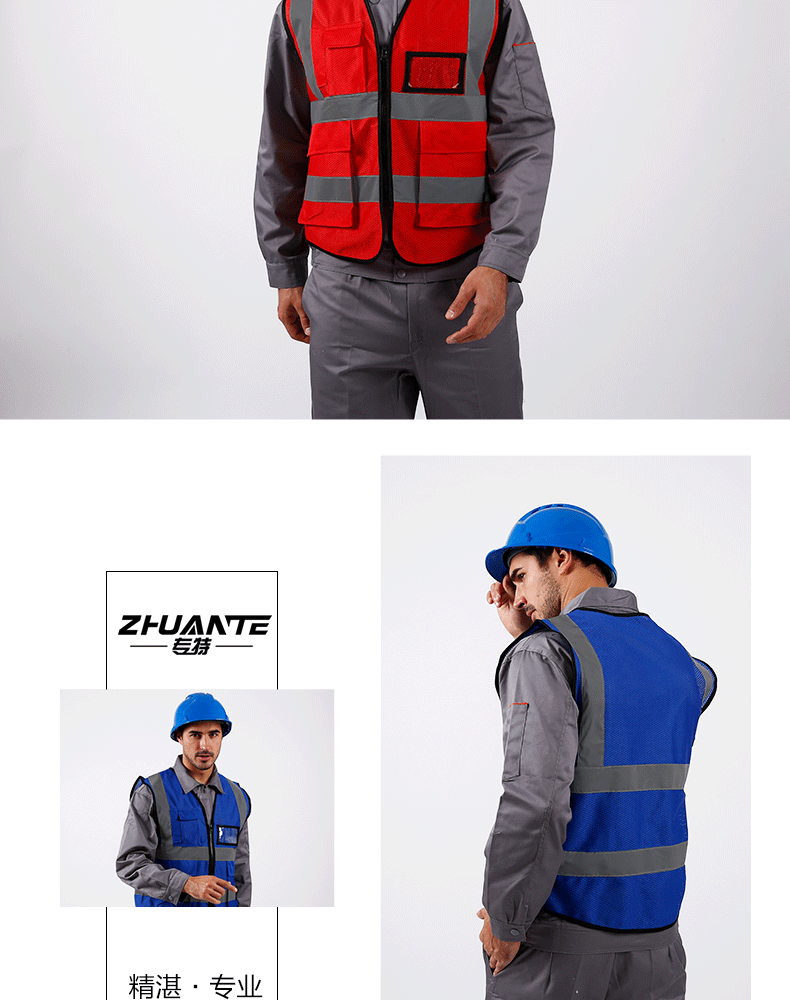 Zhuante Reflective Vest Multi-Pocket Customizable Logo Construction Worker Breathable Mesh Safety Jacket Fluorescent Yellow (No Print) [Jingcang Warehouse] 18