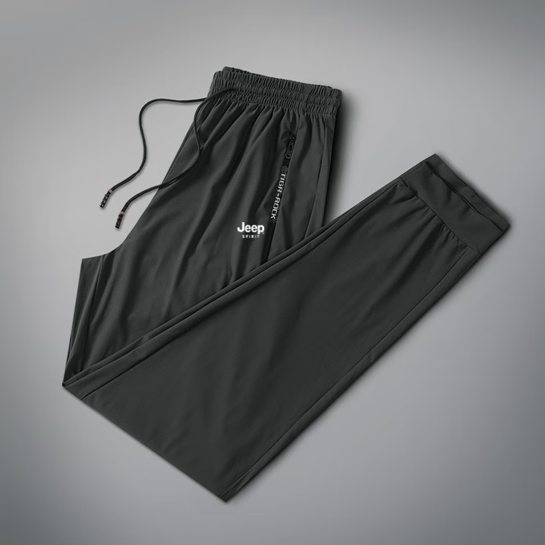 JEEP SPIRIT Casual Pants, Summer Ice Silk Quick-Dry Breathable Lightweight Outdoor Sports Trousers, Black Straight-Leg XL 12