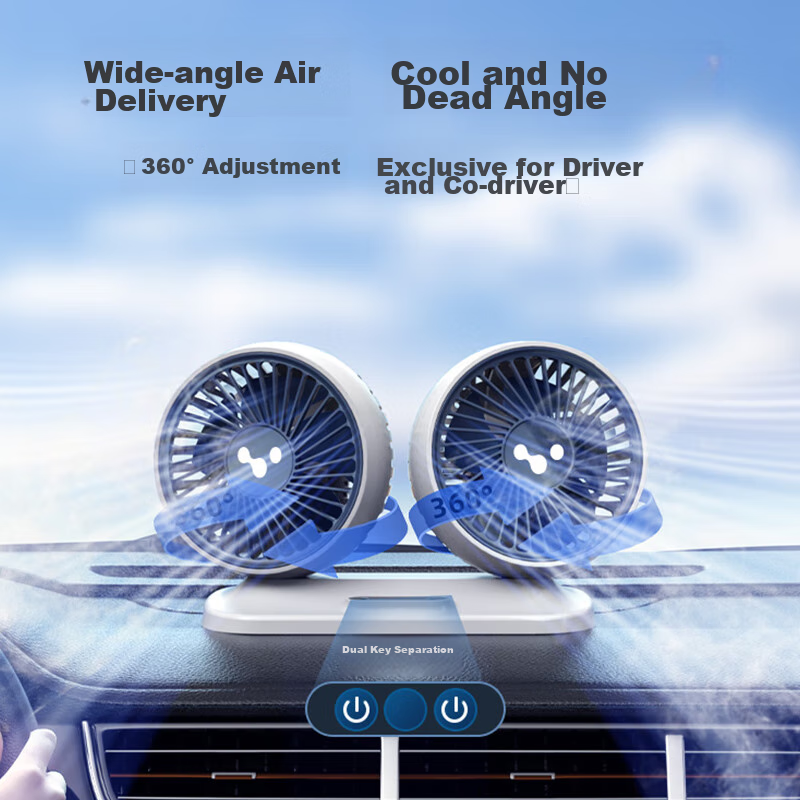 Dijialun Car Fan, 24V for Trucks, 12V Cooling, Small Bread Car, USB Interface, Powerful Dual-Head Electric Fa