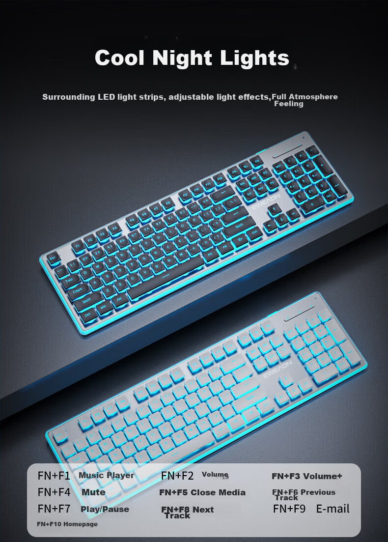 EWEADN X7S Wireless Keyboard And Mouse Combo, Single-Mode 2.4G True Mechanical Feel, Low Noise, Office 104-Key Gaming Keyboard, Computer Laptop Peripheral, Rechargeable, Pink with White Backlight 9