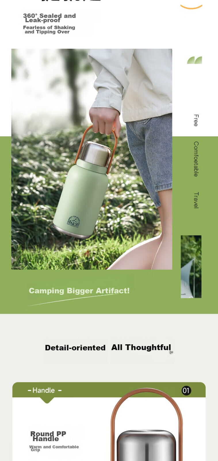SUPOR Insulated Mug Large Capacity Portable 316 Stainless Steel Vacuum Insulated Travel Bottle 1.3L Mountain Green KCV13AC10 10
