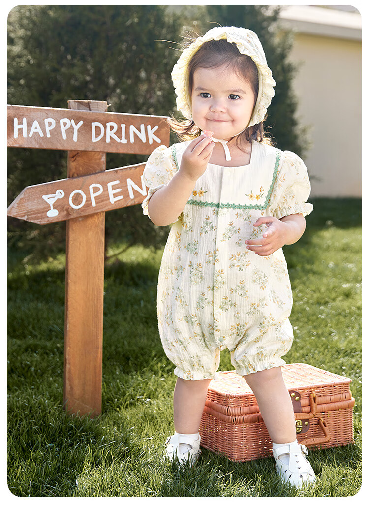 Wismorni Baby Girl Short-Sleeve Bodysuit, Summer Thin Style, Infant Hundred-Day Romper, Crawling Suit, Outdoor Summer Outfit 8