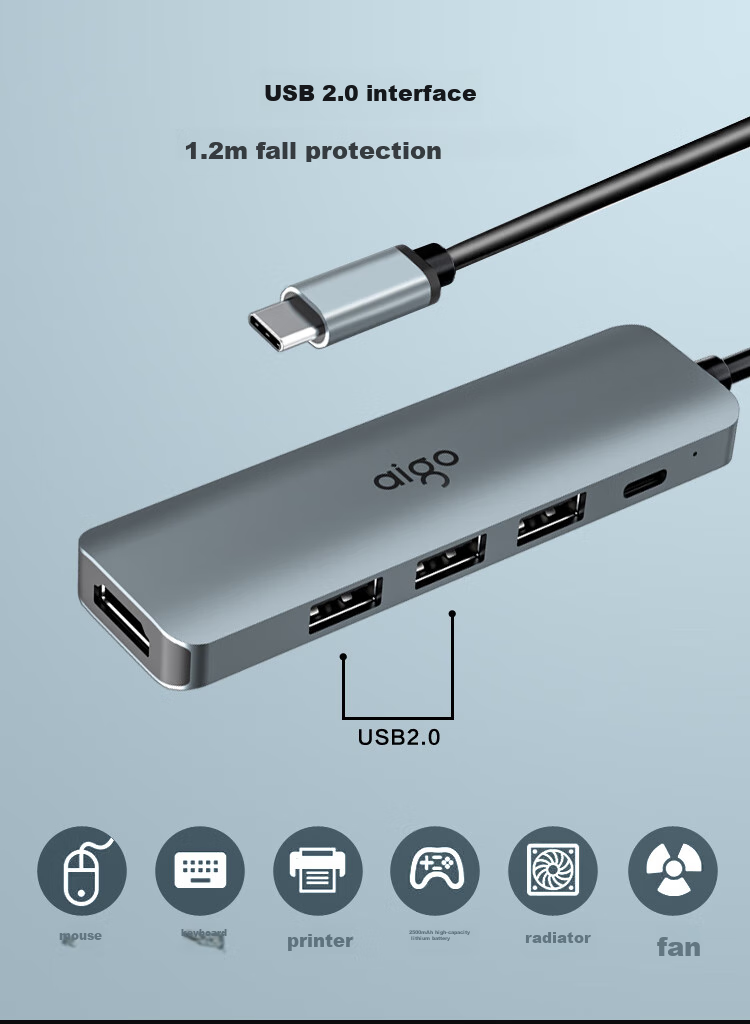 Aigo Type-C Expansion Dock, USB3.0 Hub, Gigabit Ethernet Port Adapter, HDMI/VGA Converter, SD/TF Card Reader, PD100W Power Supply Expansion Dock T11 (Metal) 7