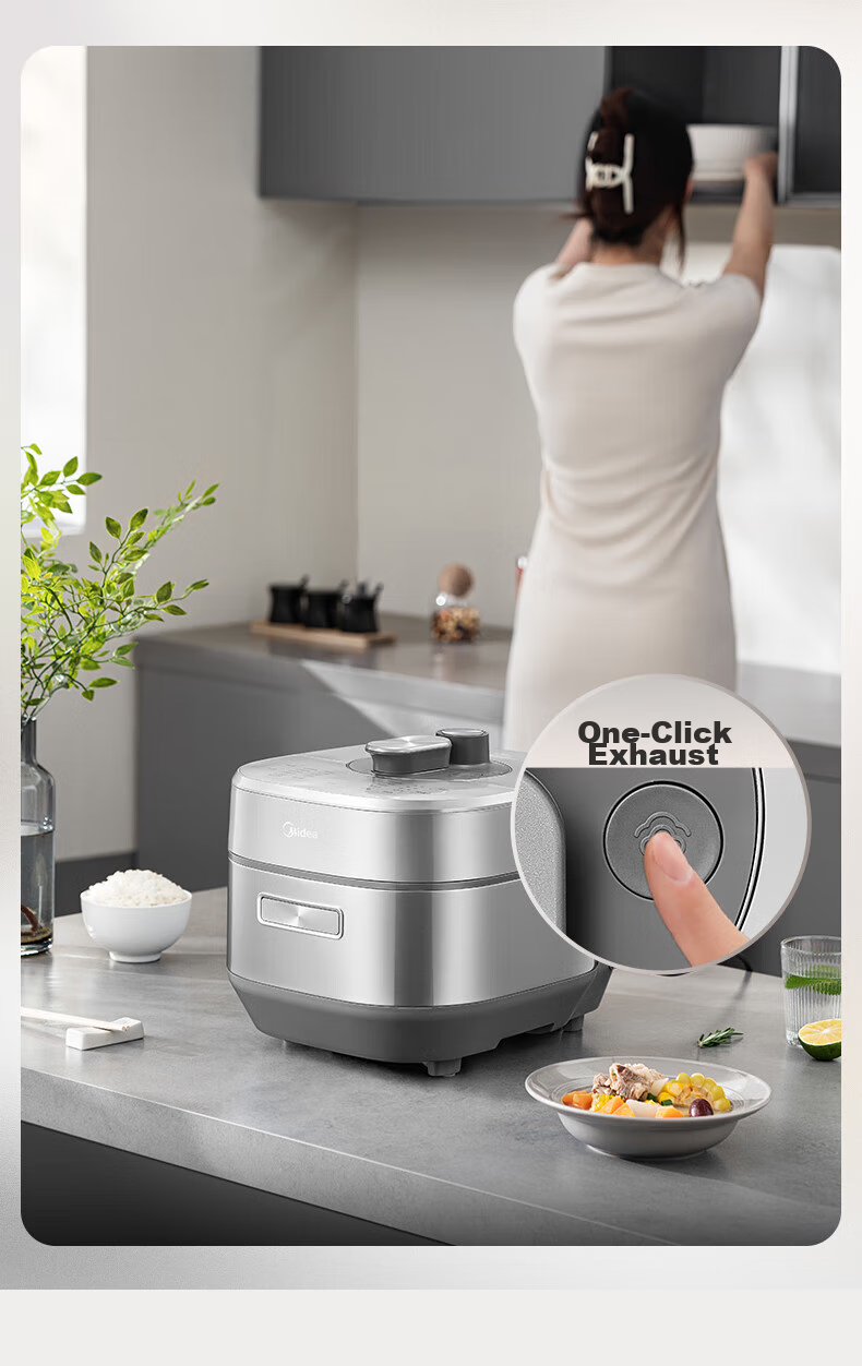 Midea 0 Coating Electric Pressure Cooker, 5L Large Capacity, Home Use, Quick Tendering Sensation, Dual Inner Pot, IH Fully Automatic Intelligent Reservation, Soup Cooking, Rice Cooking, Electric Rice Cooker, High-Pressure Cooker S5177K 10