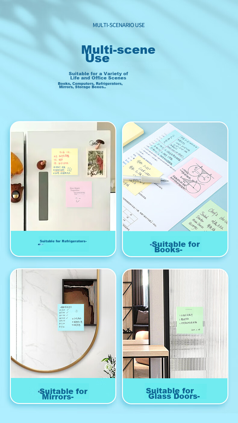 GuangBo 400 Sheets 4-Color Sticky Notes, 76*76mm Label Stickers, Reusable Memo Pads, Message Notes, Office Supplies GB9198 9
