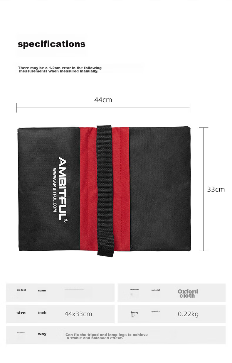 AMBITFUL Photography Weighted Double-Section Sandbag, Studio Photography And Film Lighting Suspension Arm Crossbar Balance Bag Accessory, Oxford Sandbag Ceiling Light Stand Weighted Bag Wear-Resistant Black Model 3