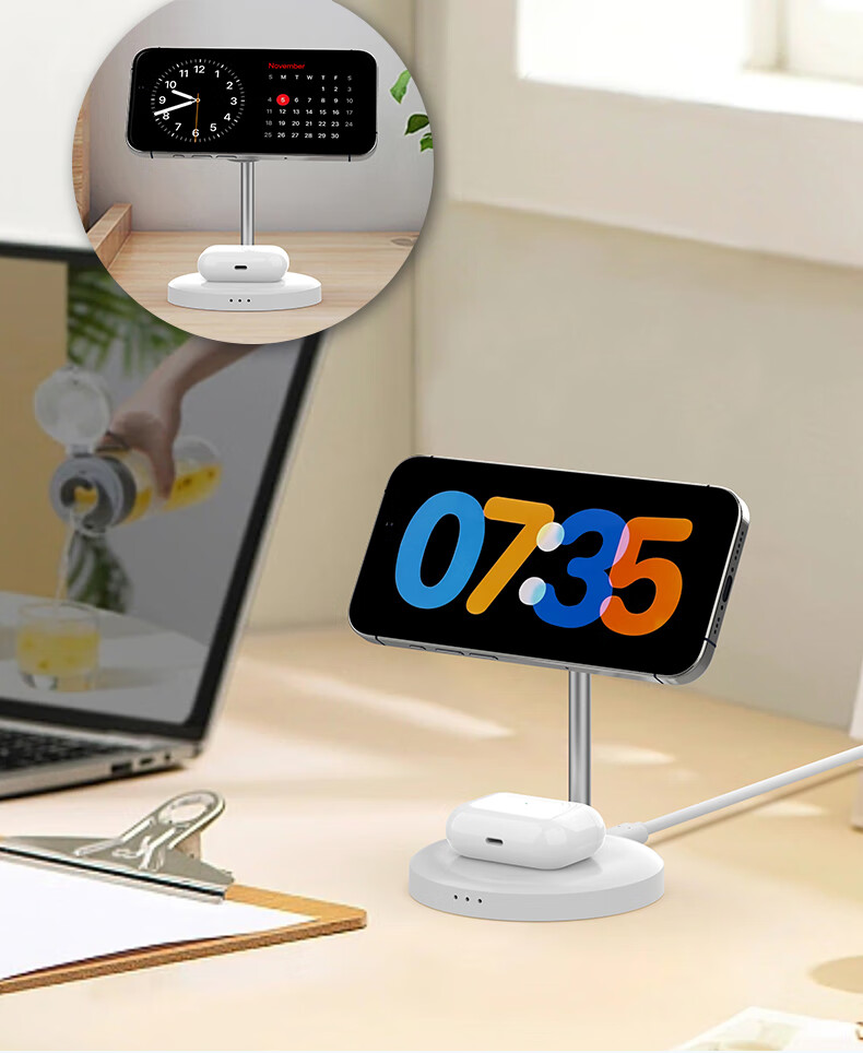 GDGO Two-In Wireless Charger, MagSafe Magnetic 15W Fast Charging Stand for Phones And Earphones, Desktop Vertical Charging Base Compatible with Apple IPhone 18 Pro Max/17/Air, Qi 2 Compatible 3