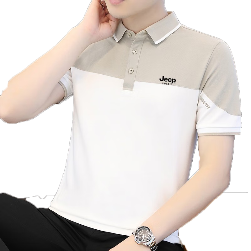JEEP SPIRIT Short-Sleeve T-Shirt, Summer Polo Shirt, Business Casual Trendy Collared Half-Sleeve Shirt, Breathable, Gray-Blue, Size M