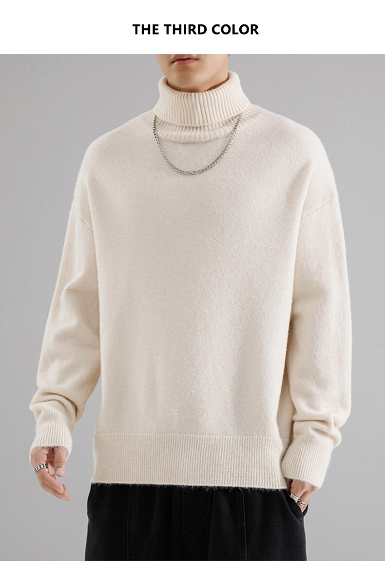 Dingfengbaoluo High Neck Sweater Men Autumn Winter Lazy Style Knit Loose Warm Base Shirt Top DFL55 Gray M 3