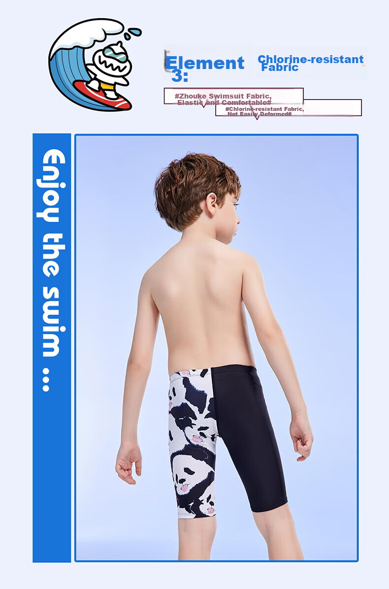 ZOKE Children's Swimwear, Boys' Knee-Length Swim Shorts, Sports Quick-Drying Swim Trunks, 123526882, Black And White Panda Pattern, Size 160 4