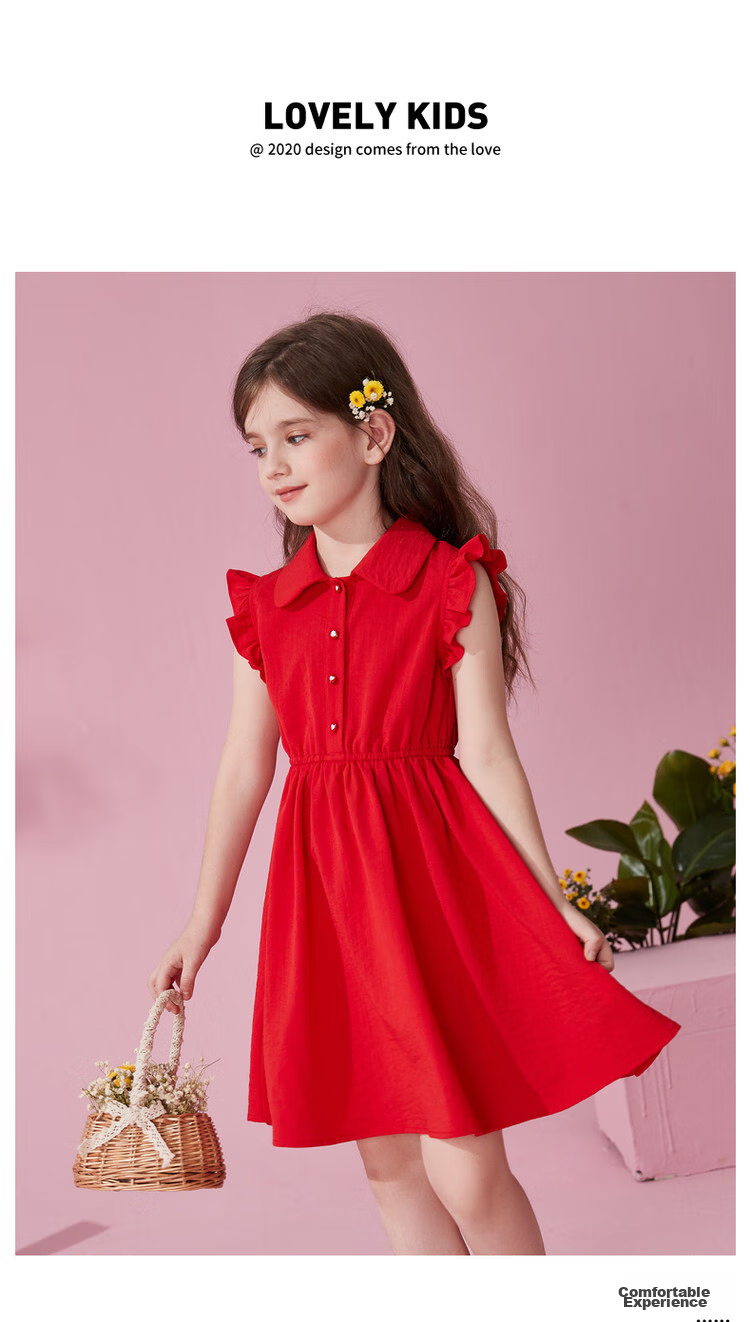 ASK JUNIOR Girls' Summer Dress, Sleeveless Children's Ruffle Trim Thin Shirt Collar Vacation Princess Dress 13