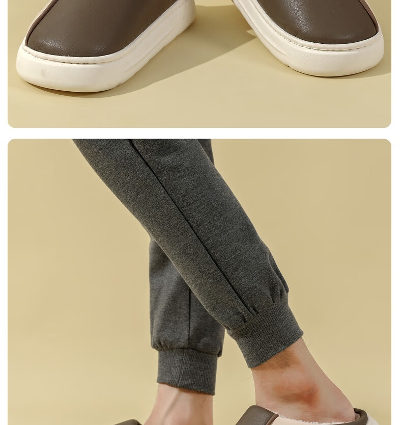 Warrior Waterproof Colorblock Easy-Clean Thick-Soled Fleece-Lined Indoor Outdoor Couple Cotton Slippers HL0717 Khaki Size 38-39 28