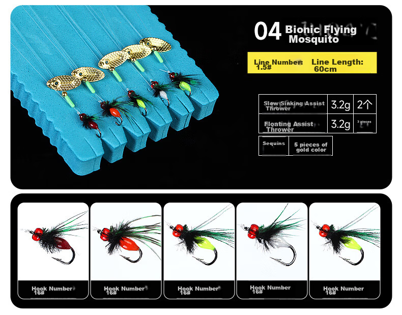 Xionghuo Lure Fly Hook with Casting Aid, Mosquito Bait, Melon Seed, Spoon, Pre-Tied Line Set, Baotiao Maokoukou Mouth Fishing Kit 4
