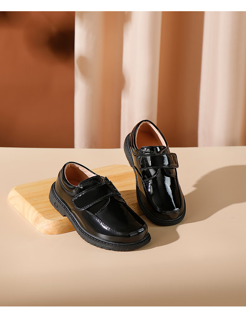 Luomeng Boys' Leather Shoes, Casual Student Style, British-Inspired Graduation Performance Shoes for Children, Black, Size 31 9