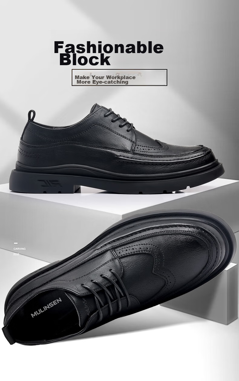 MULINSEN Men's Shoes, Business Casual Leather Shoes, British Brogue Versatile Soft-Soled Work Trendy Shoes, 7263 2