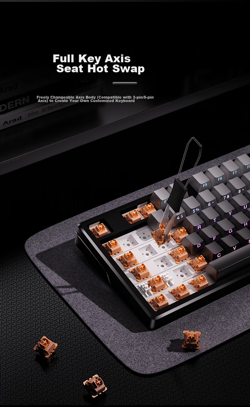 YINDIAO Y87PRO, 87-Key Layout, Tri-Mode Wireless Bluetooth Custom Mechanical Keyboard, for Office And E-Sports Gaming, Full Hot-Swappable Gasket Structure, Dual Color Scheme, Lavender Purple 8
