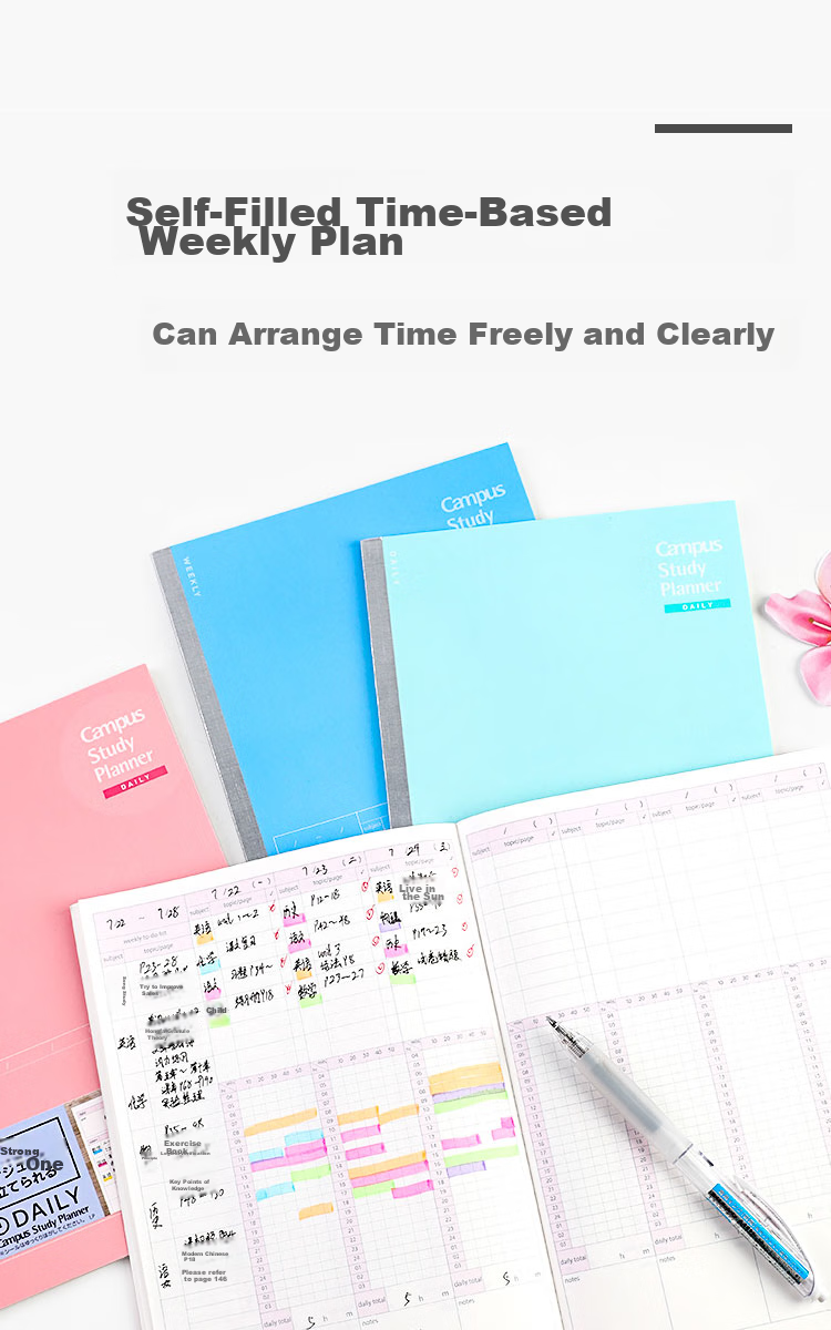 KOKUYO Imported Notebook, Study Planner, Daily Schedule Book, B5/30 Sheets, Light Pink, 1 Book, NO-Y80MD 4