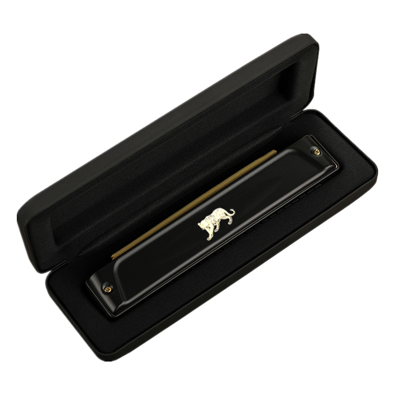 Guoguang 24-Hole Polyphonic C Key Professional Zodiac Harmonica - Tiger (Imported Reeds, with Playing Instructions) Athens Black