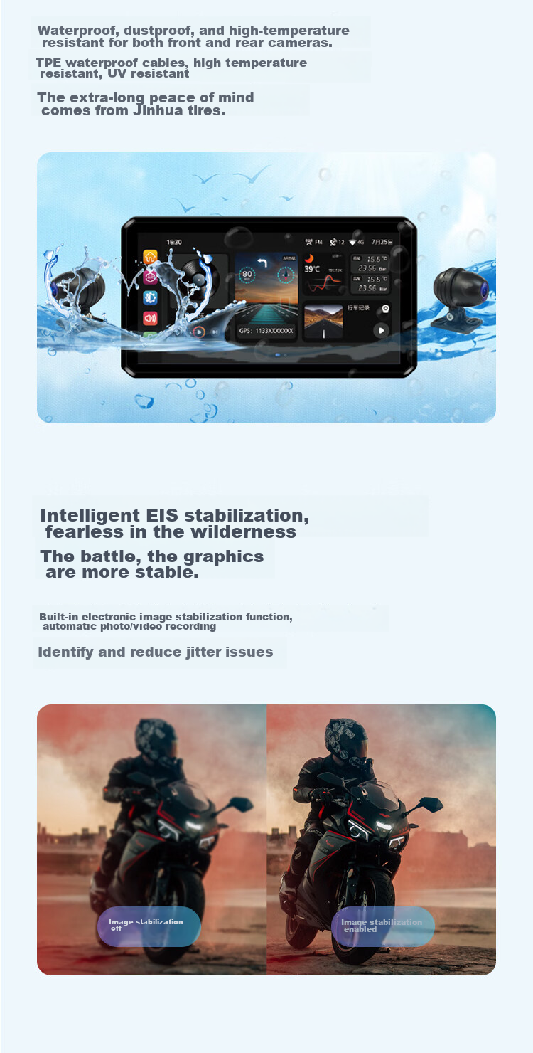 Tupozhe M3 Motorcycle Dash Cam, Smart Car System, Navigation Device, Tire Pressure Monitoring Warning, 4G Remote Live Streaming 12
