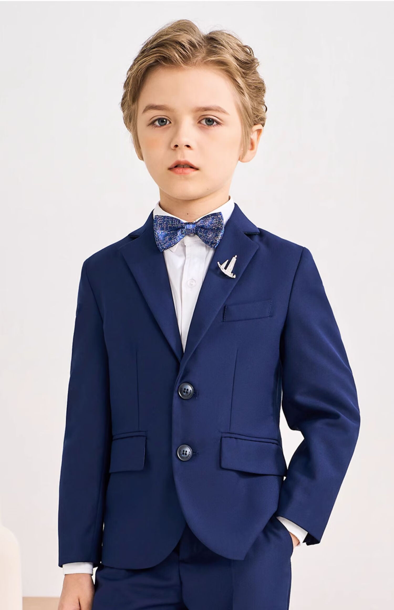 Luomeng Children's Suit Set, Stylish Boy's Flower Boy Host Formal Wear, Boy's Piano Performance Outfit, Navy Blue, Size 170 5
