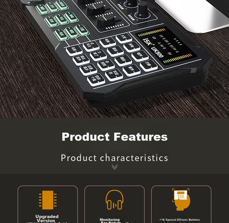 ISK UK500 Live Streaming Sound Card with Built-In 48V Power Supply, Compatible with Mobile Phones, Computers, Speakers, Internet Celebrities, Live Streaming, Douyin, Karaoke, And Recording Sound Cards, Plug And Play, Includes Universal OTG Cable 2