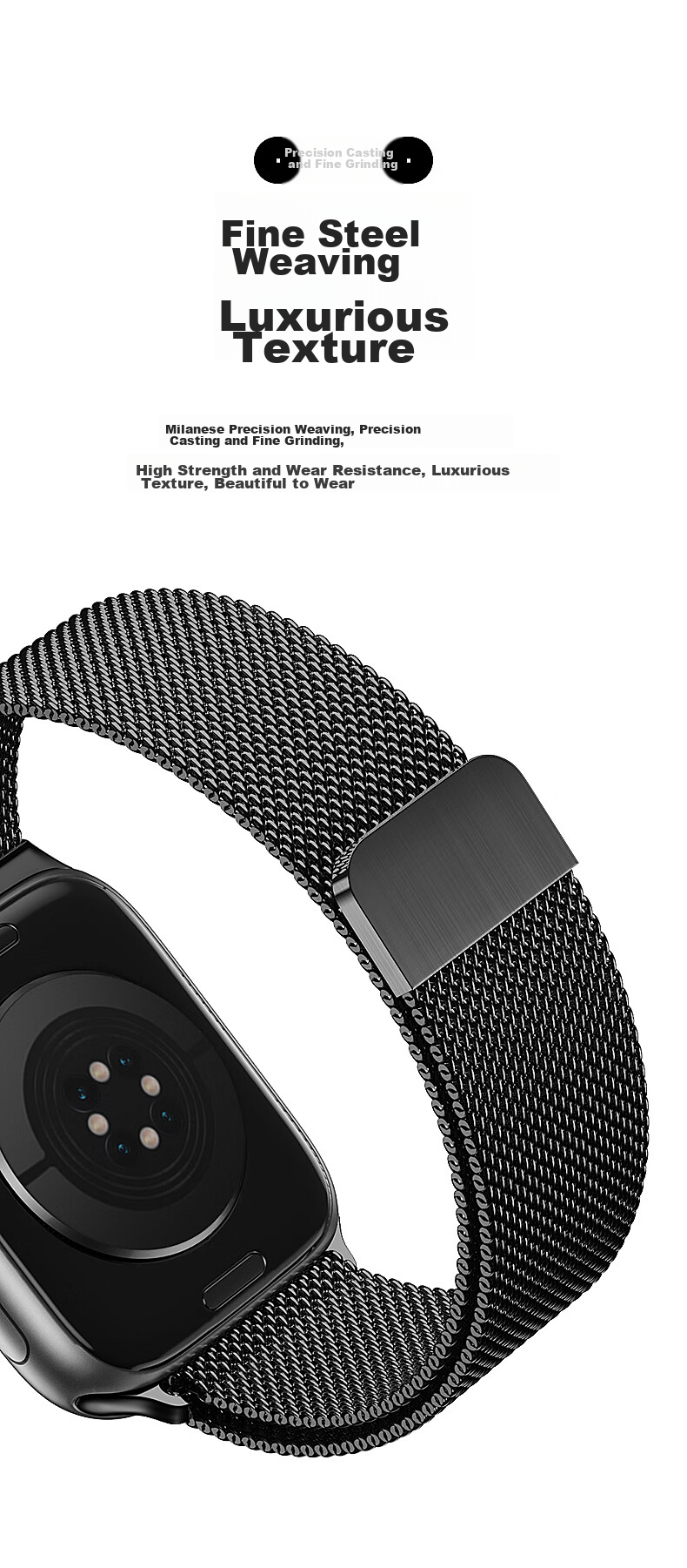 Pisen Compatible with Apple Watch Band, Suitable for Apple IWatch S12/11/10/SE3 Milanese Stainless Steel Strap, Universal Fit for S9/8/7/6 [38/40/41/42mm] 4
