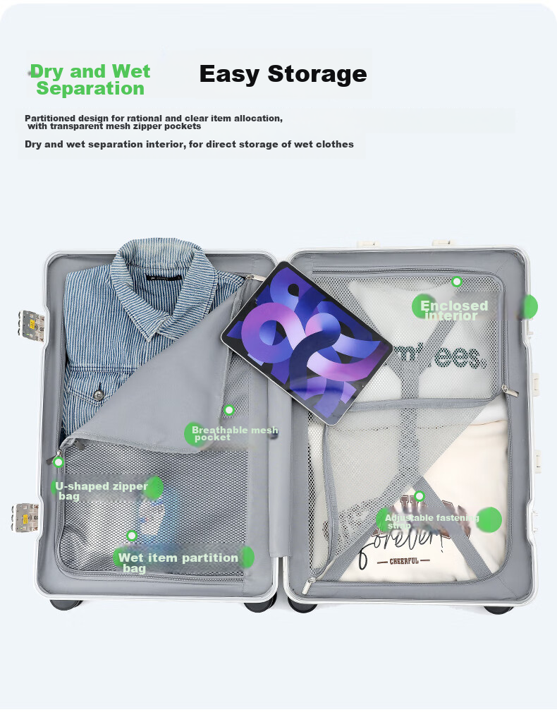 DULA Aluminum Frame Front-Opening Cup Holder Luggage Suitcase with Handle, USB Charging Travel Case, Password Lock, Glossy Black, 24 Inches 14