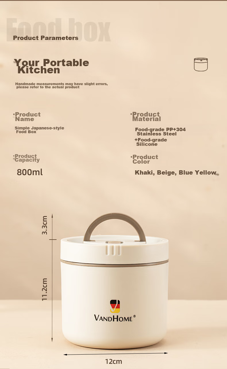 WORTHBUY 304 Stainless Steel Insulated Lunch Box, Microwave Safe, Soup Container, Portable Takeout Box, Rice Container, Beige, 800ML 10
