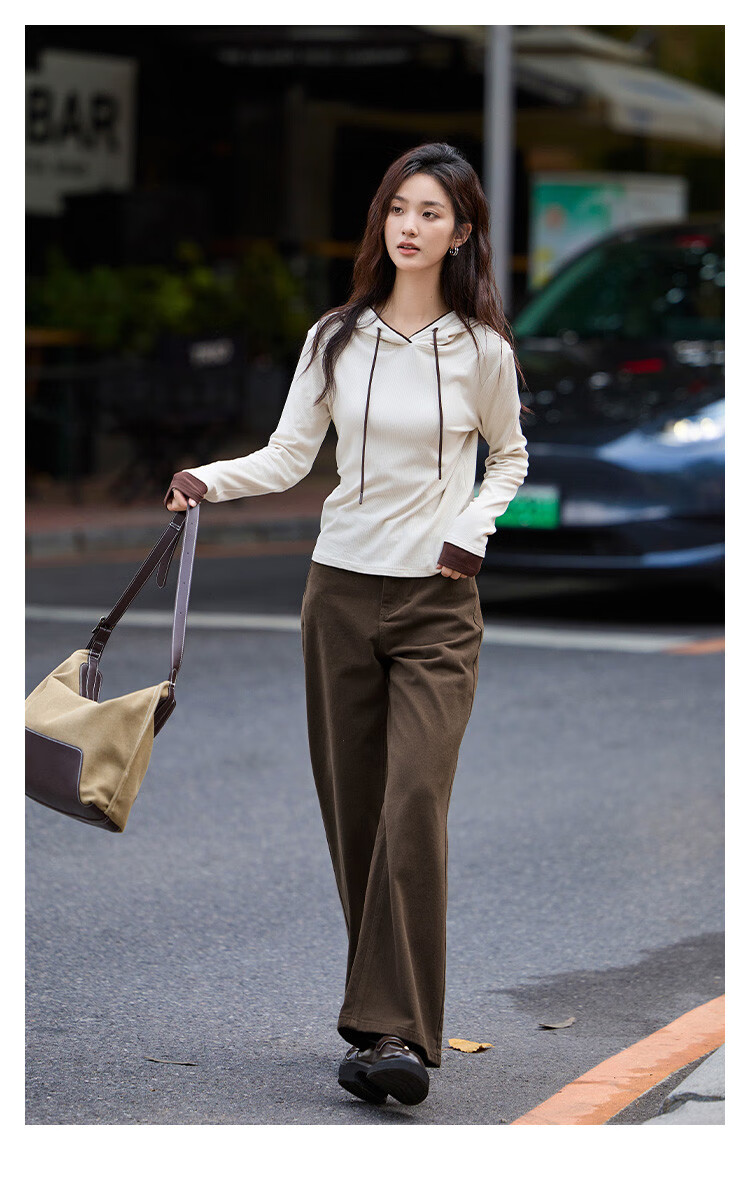 Dme [Retro Coffee Long Pants] Winter Versatile Retro Casual Light Version Jeans for Wome 3