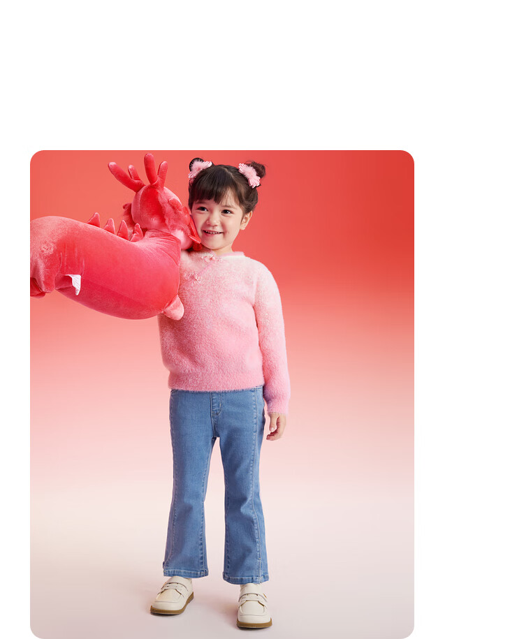 BALABALA Girls' New Chinese-Style Sweater, Children's Knitwear, Spring 2025 Red Sweater Top, 208125103004 18