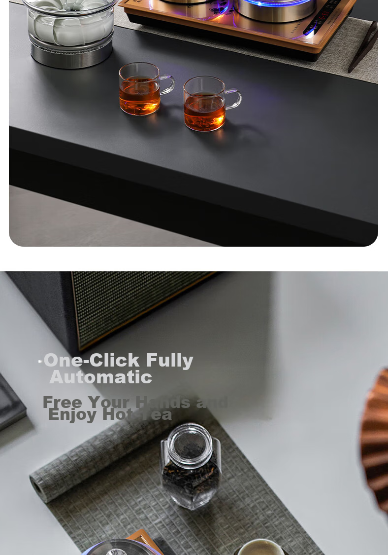 Biooner 37x23 Fully Automatic Electric Kettle with Water Inlet, Home And Office Tea Station All-In Machine, Tea Table, Coffee Table, Built-In Tea Set, Black Steaming Tea Model 4