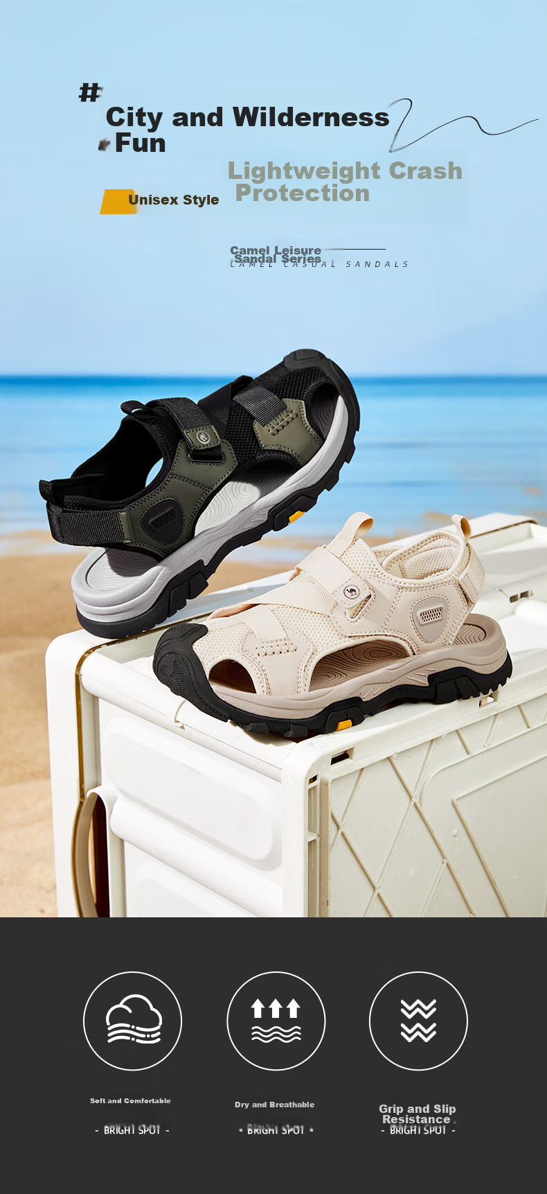 CAMEL Brand Men's Outdoor Casual Sandals, Breathable Closed-Toe Anti-Collision Beach Shoes P14M307617 Black Size 41 1