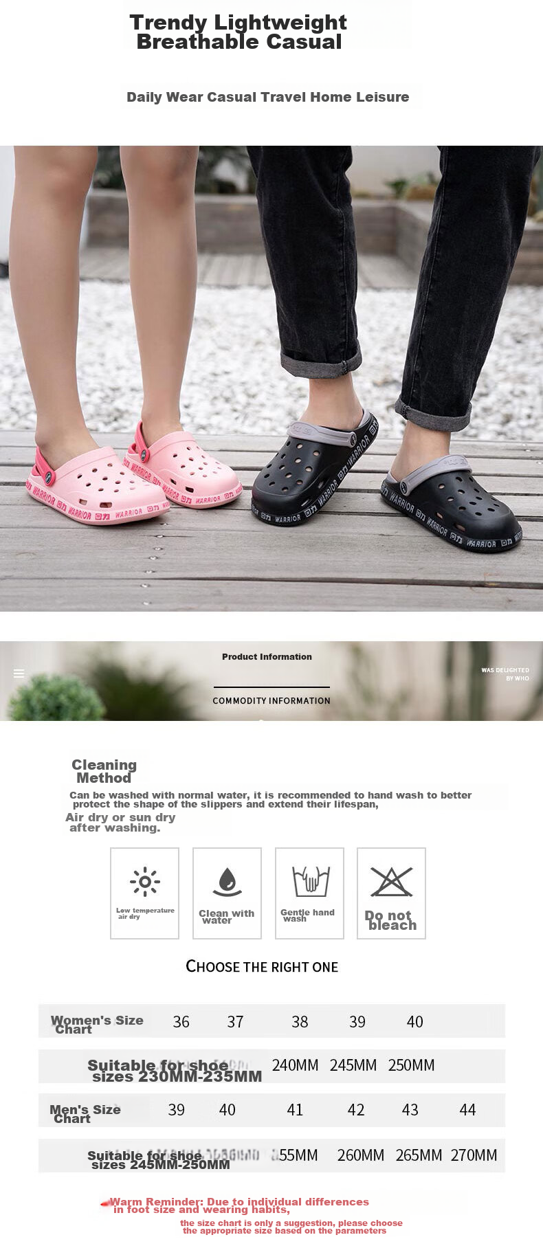 Huili Perforated Shoes, Couple Style, Closed-Toe, All-Season, Indoor And Outdoor Casual Travel, Two-Way Wear, Beach Shoes, Lightweight, Breathable, Comfortable, Durable Sandals, Women's Style HL0119, Pearl White, Size 39 4