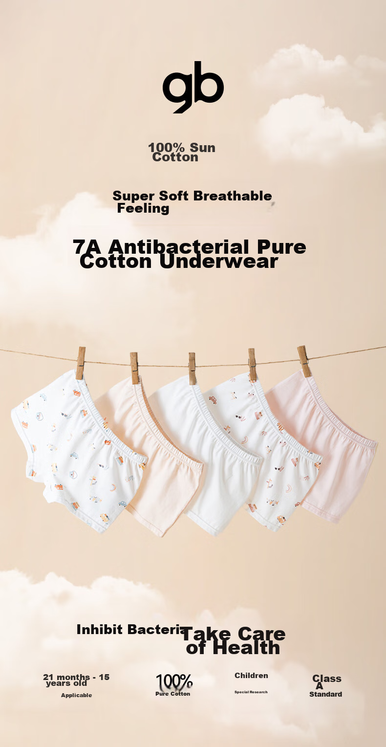Gb New Girls' Pure Cotton Underwear, Class A Boyshort Panties for Women, Baby 7A Antibacterial Underwear That Doesn't Pinch The PP 1