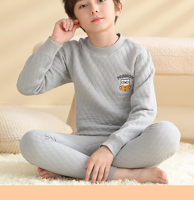 Nanjiren [Three-Layer Padded School Uniform Essential] Children's Thermal Underwear, Boys' Winter Thickened Autumn Clothes And Pants, Pajama Set 13