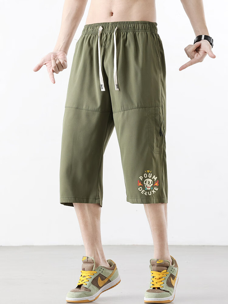 POUM Casual Cargo Capri Pants for Men, Summer Loose-Fit Trendy Quick-Dry Ice Silk Sports Shorts TQ05 Black L 6