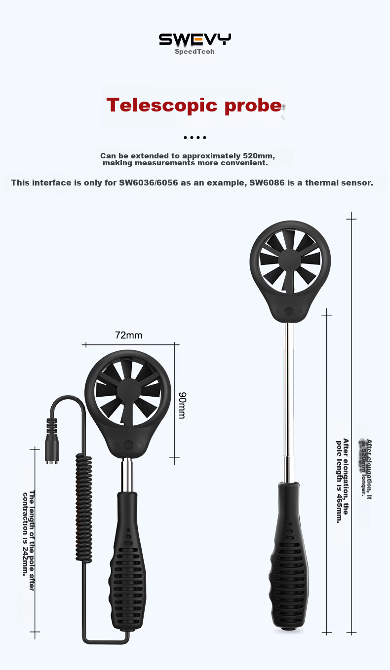 Suwei Anemometer Measures Wind Speed, High-Precision Handheld Air Flow Meter SW6016 4
