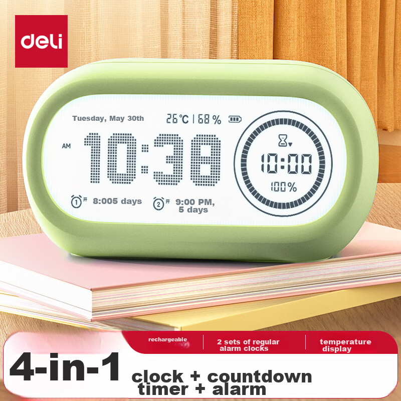 Deli Student Visual Timer, Time Management Tool, Temperature And Humidity Countdown, Smart Alarm Clock, Self-Discipline Timer Reminder, Back-To Stationery, Children's Birthday Gift