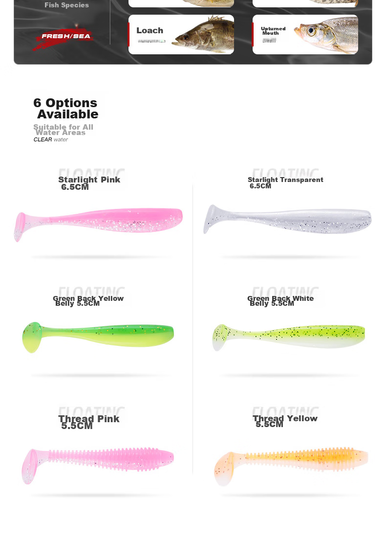 Erciyuan Lure T-Tail Single-Tail Soft Bait Freshwater Lure Artificial Bait Bionic Imitation Bait for Bass, Mandarin Fish And Topmouth Culter 5.5cm Threaded Pink T-Tail (20 Pieces/bag) 2