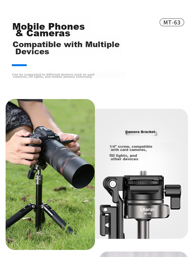 Youlanzi Ulanzi MT-63 Camera Reverse Folding Tripod, DSLR Climbing Outdoor Stand, Mini Portable Photography Tripod, 360° Pan Head, Detachable Center Colum 2