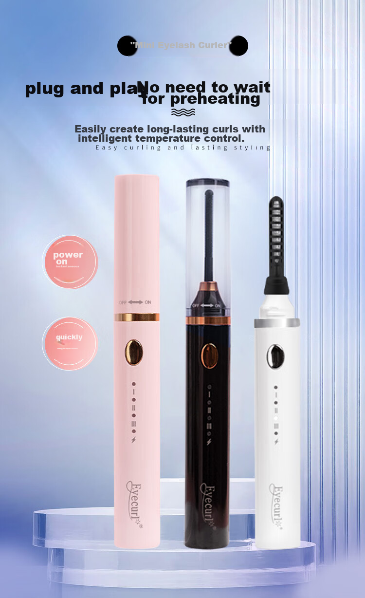 Eyecurl Small Steel Tube Electric Eyelash Curler, White, Electric Lash Curler, Long-Lasting Shaping Tool for Beginners 2