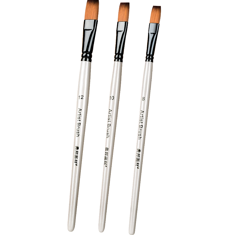 Meibang Qifu Nylon Paint Brush Set 3pcs Acrylic Gouache Watercolor Oil Painting Brushes Art Student Outline Detailing Hand Painting Long Handle Color Brush Flat Brush #81012 Sketch Drawing Marker Pen
