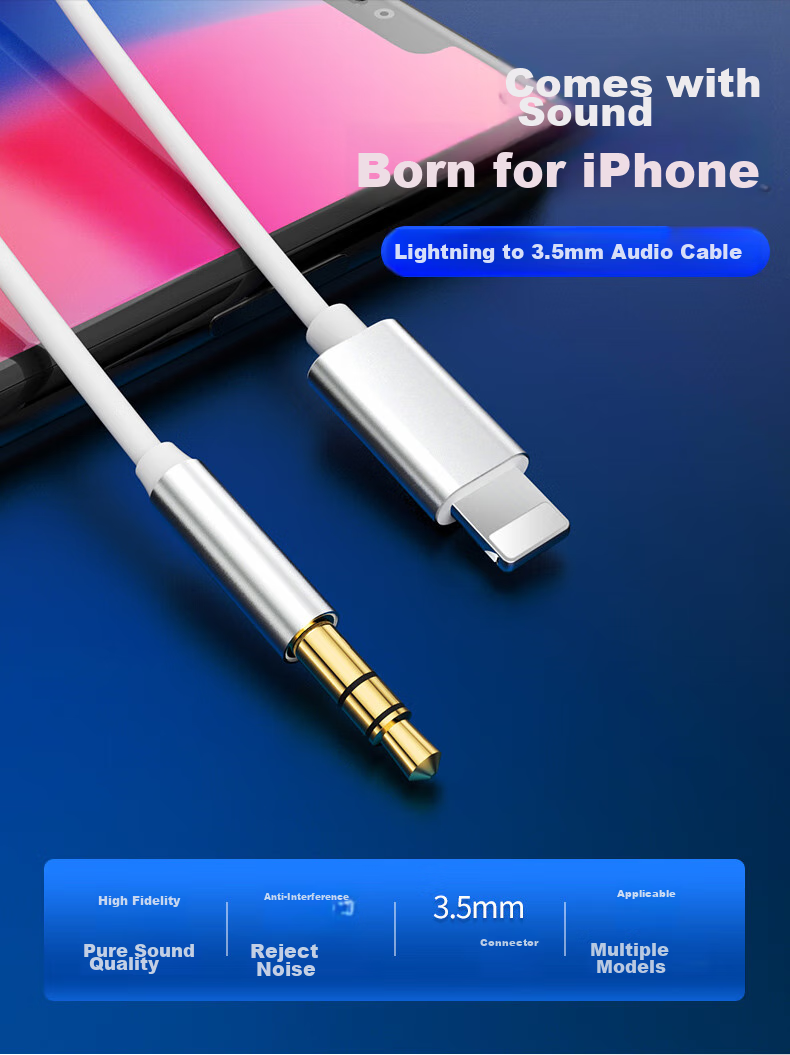 LinkStone Car Audio Adapter Cable, Compatible with Apple AUX Audio Cable, Car Headphone Jack to Lightning Converter Cable, 3.5mm to Headphone Output Adapter for IPhone 14/13 Mobile Phones 1