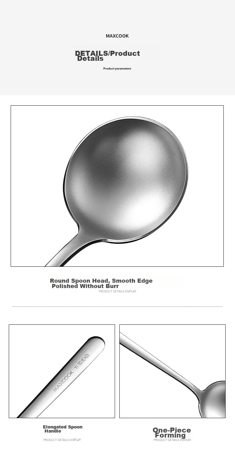 MAXCOOK Pure Titanium Soup Ladle And Spoon, Flat Bottom Large Serving Spoon Round Bottom Dining Spoon Rice Spoon MCCU1792 8