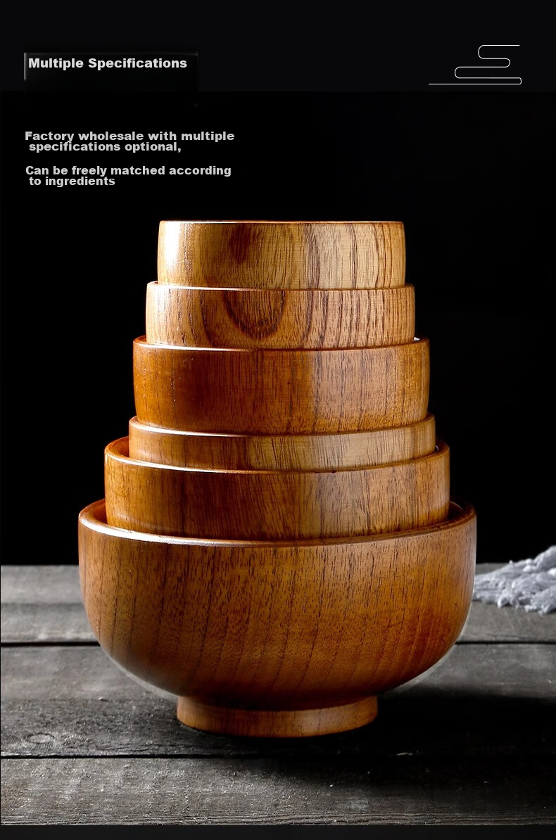 Millennium Love Wood Japanese Jujube Wood Bowl Children's and Adult Rice Bowl Noodle Bowl Household Tableware Fruit Salad Bowl Single Piece MW0010 9