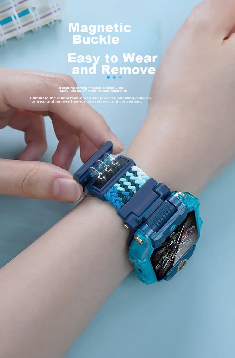 KMaxAI Magnetic Elastic Watch Strap Compatible with Huawei Children's Smartwatches 5/4 Pro/3 Pro/3S Dopamine Sports Watch Band, Woven Single Loop Wristband, Denim 4