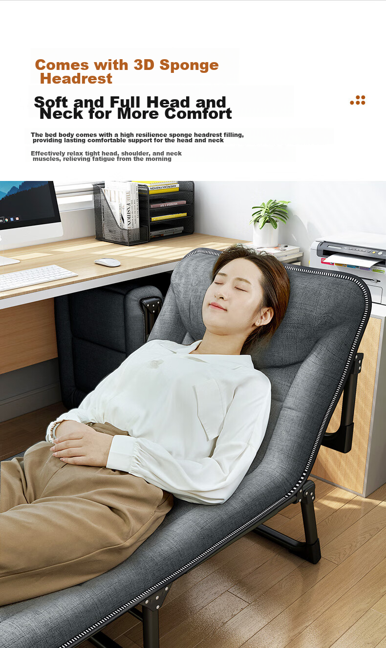 Restar Folding Bed for Office, Single Simple Nap Bed, Folding Lounge Chair with Support Pole, Tri-Fold Bed with Cotton Pad Set 3