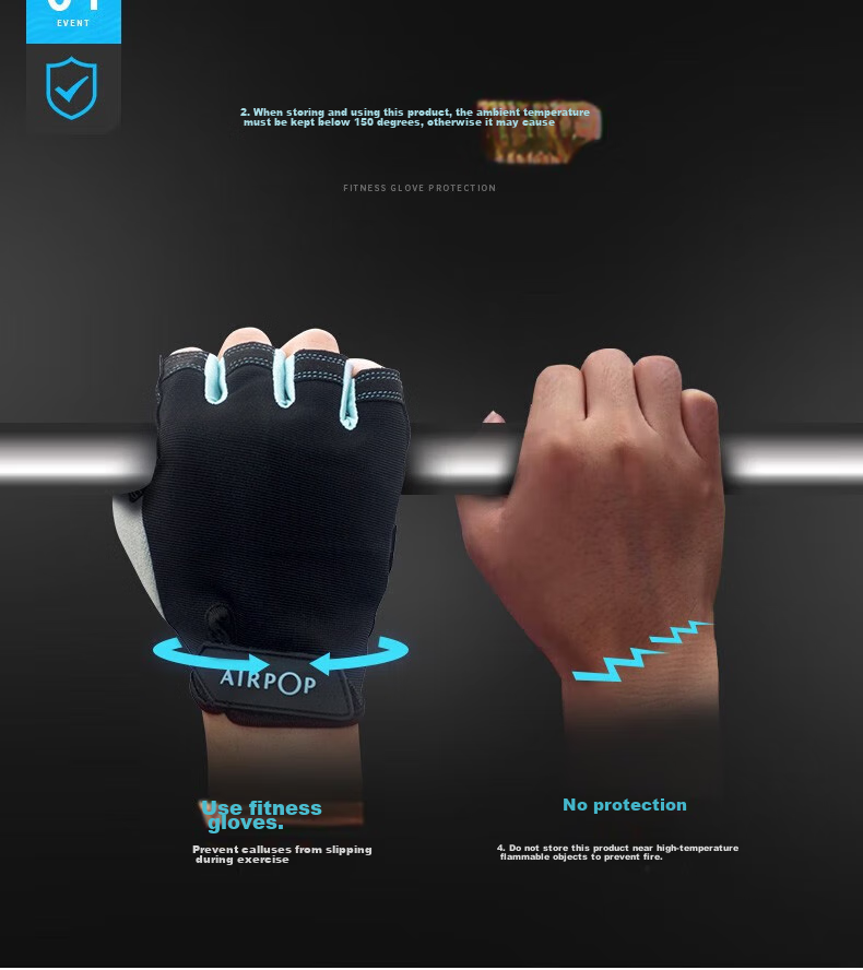 AIRPOP Fitness Gloves for Men And Women, Sports Cycling Barbell Pull-Up Training Equipment, Dumbbell Exercise Non-Slip Hiking 8