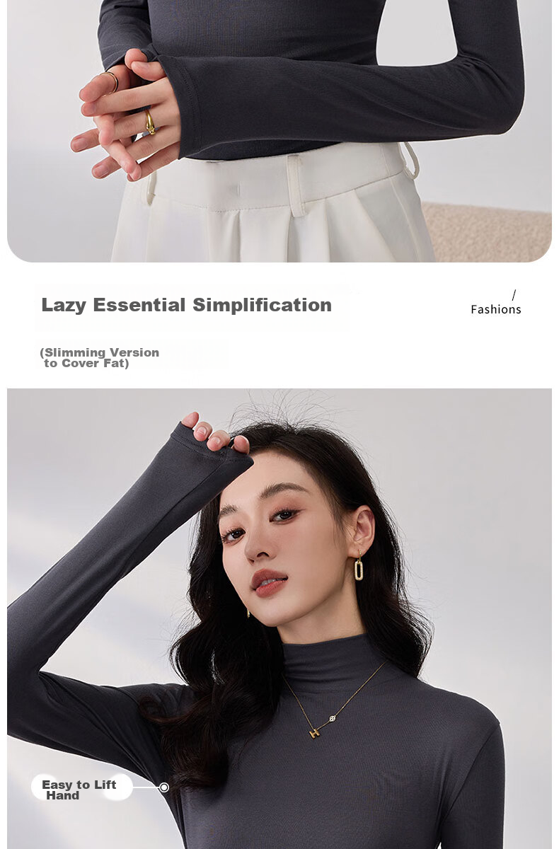 LangSha Spring And Autumn Modal Solid Color Semi-Turtleneck Base Layer Top for Women, Slim Fit Thin Inner Wear Long Sleeve Slimming Stylish Blouse 2