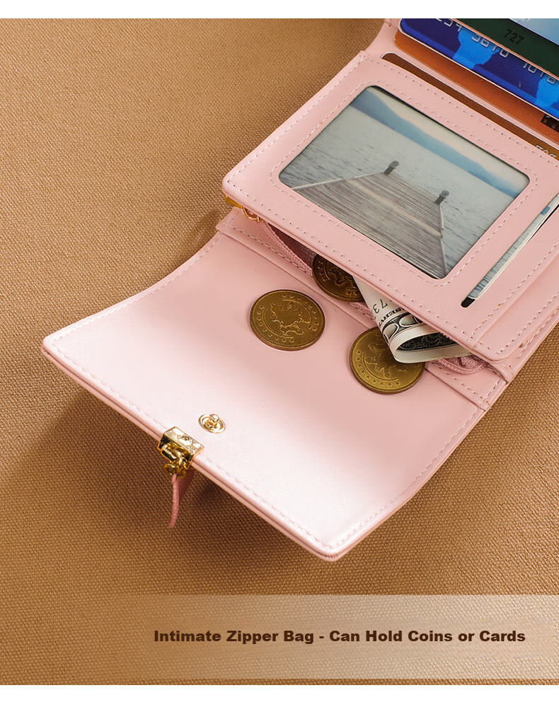 Viney Leather Women's Wallet, Short Foldable Multi-Card Holder Purse, Light Luxury Multifunctional Large Capacity Student Coin Purse 7